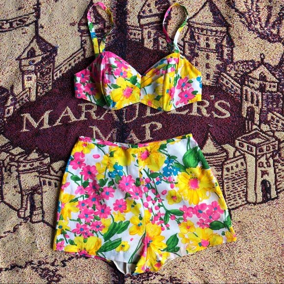 Vintage Other - Vintage 50s floral bikini shorts bathing suit 🌺💛